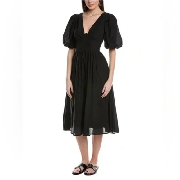 FARM Rio Black Short Sleeves Midi Dress, Black / XL